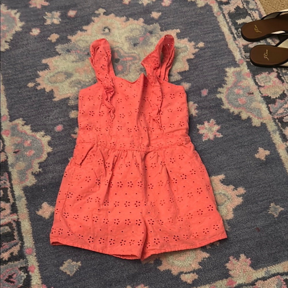Coral Eyelet Kids Romper